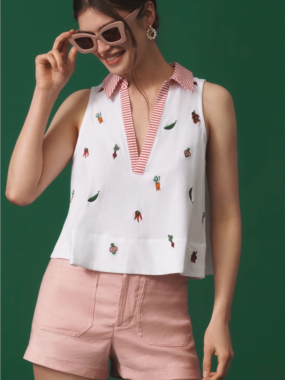 Maeve Sleeveless Swing Popover Veggie Print Top Size S